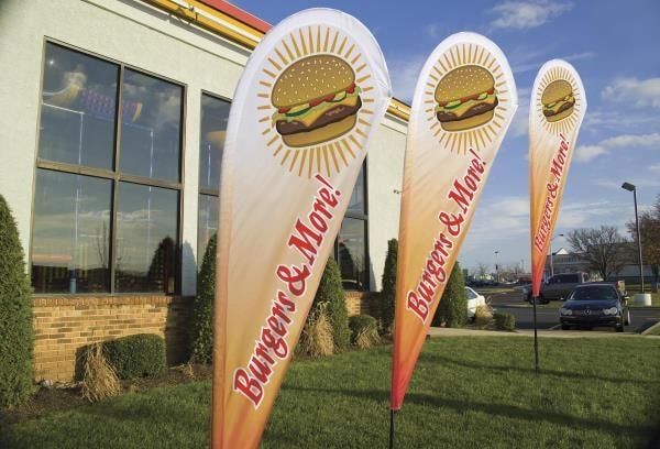 FEA013 - Custom Flutter Flag & Teardrop Banner for Restaurant