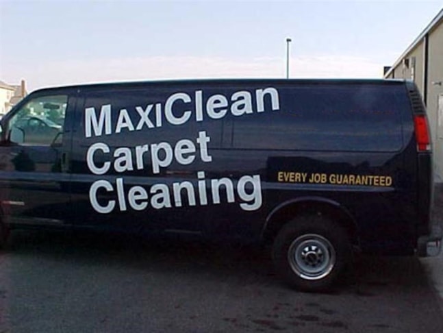 Graphic advertisement created for the MaxiClean Carpet Cleaning van