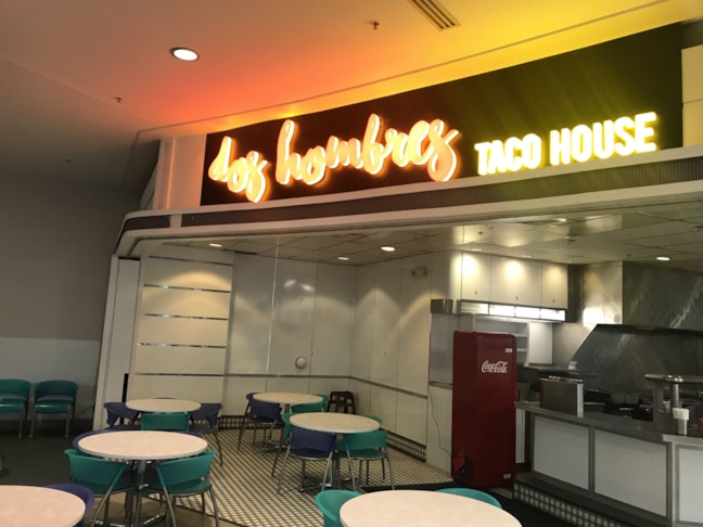 Storefront Sign, Illuminated, Acrylic, Dimensional, Face and Side lit Letters for Dos Hombres in Circle Center Mall Indianapolis