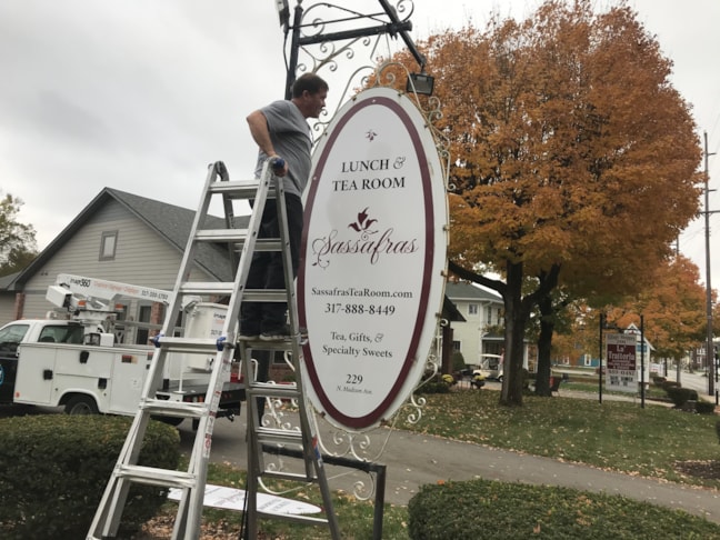 Metal Sign for Sassafras Tea Room in Greenwood, IN