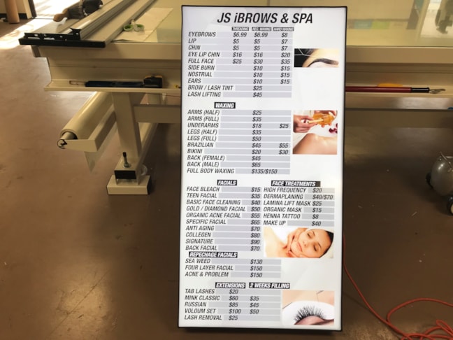 LED Lighted Cabinet Price List for JS ibrows & spa in Indianapolis,IN