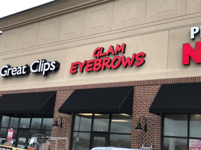 Building Sign, Channel Letters, Illuminated for Glam Eyebrows in Greenwood IN