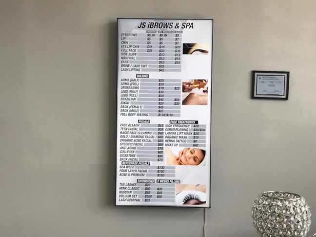 LED Lighted Cabinet Sign JS ibrow & spa in Indianapolis,IN