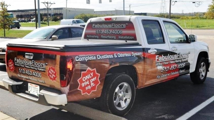 Offering the right solutions to meet all of your business needs!  (Digitally printed partial wrap by Signs Now Cincinnati for Fabulous Floors, Cincinnati, OH).