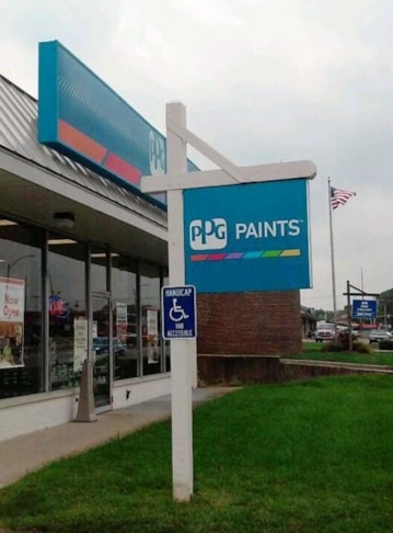 Paint the town with a custom post and panel sign!  (Custom Digitally Printed Panel by Signs Now Cincinnati for PPG Paints, Hamilton, OH)