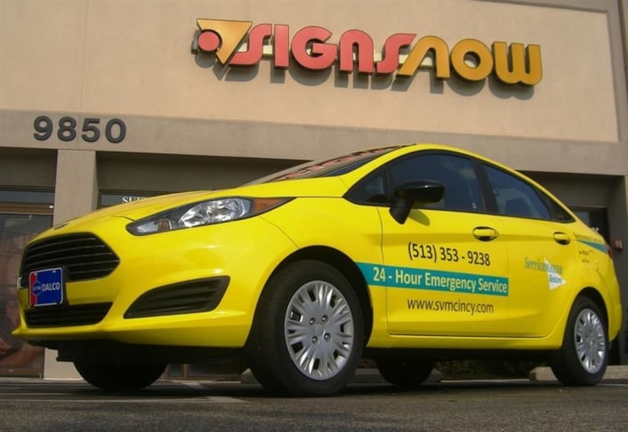 At your service... with custom vehicle graphics!  (Digitally Printed Vehicle Graphics by Signs Now Cincinnati for ServiceMaster, Cincinnati, OH)