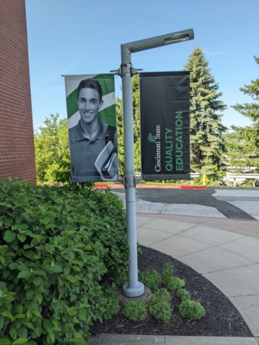 We dressed up the outside of the campus with beautiful banners
which we installed on the light posts around the main areas.