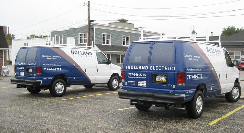 Signs Now Hanover has designed and installed a number of partial vehicle wraps for Holland Electric.