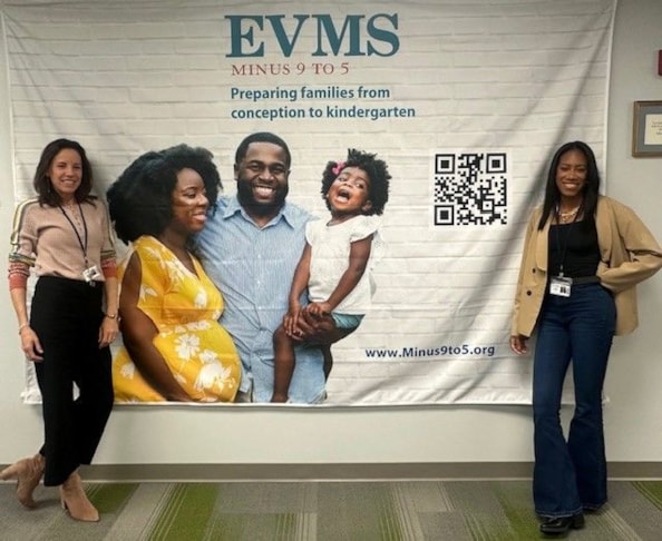 Banner hanging inside for local nonprofit.