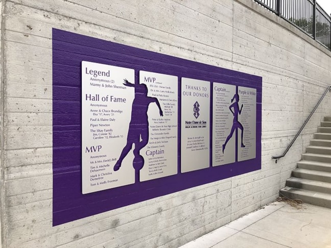 Exterior Routed Metal Donor Wall Display for Notre Dame de Sion in Kansas City, Missouri