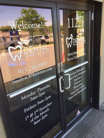 White Cut Vinyl Lettering for Dental Innovations in Shawnee, Kansas
