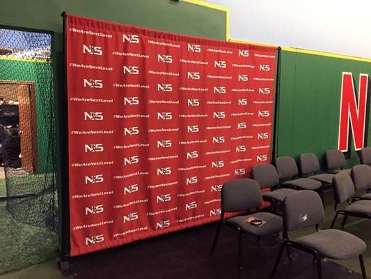 Full Color 8x10 Step and Repeat Backdrop with Hardware for Next Level Sports in Grain Valley, Missouri