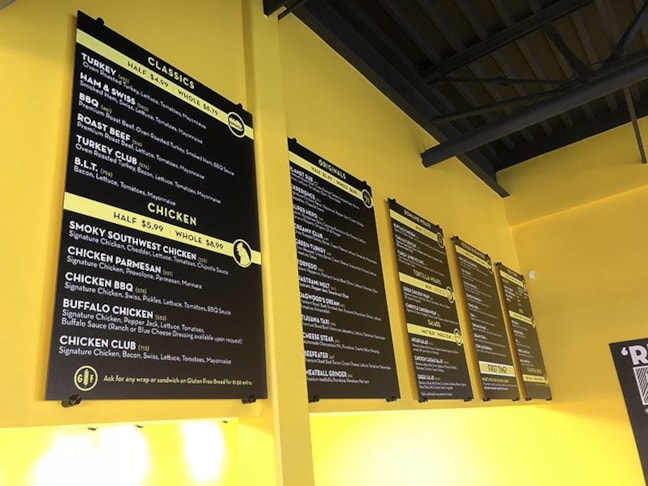 Menu Boards with Edge Grip Standoffs for Planet Sub in Gardner, Kansas