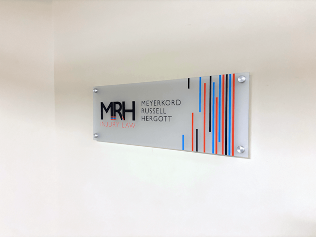 Custom Frosted Acrylic Sign with Standoffs for MRH Injury Law