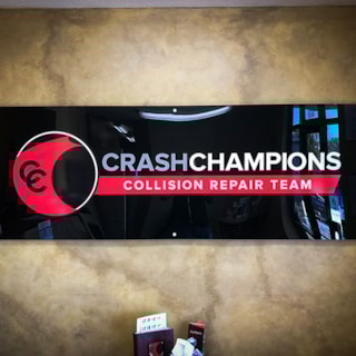 Interior Acrylic Sign with Dimensional Letters and Logo for Crash Champions in Pleasant Valley, Missouri