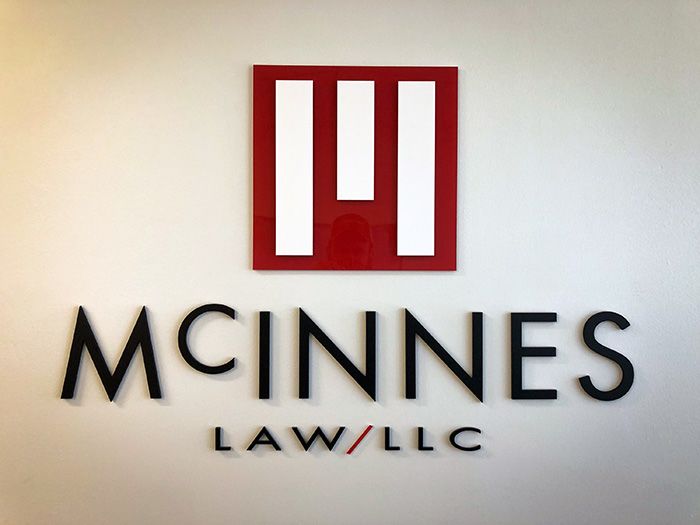 Interior Acrylic Dimensional Office Sign for McInnes Law in Prairie Village, Kansas