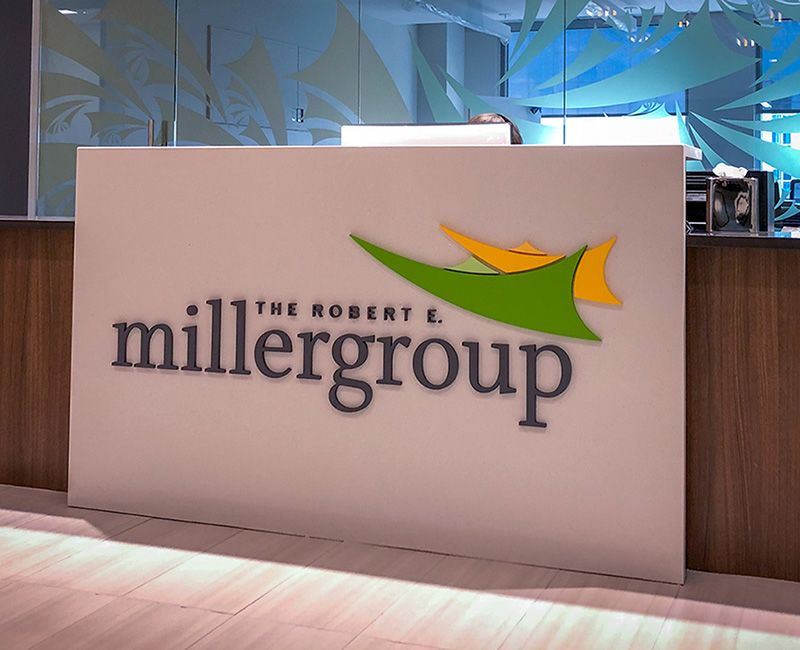Custom Painted Interior Dimensional Logo and Letters for The Robert E. Miller Group in Kansas City, Missouri