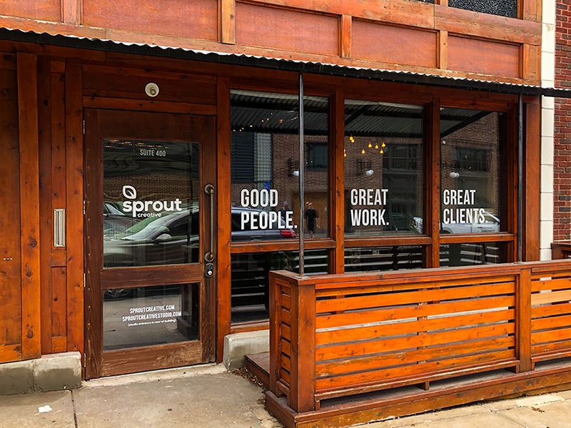 Cut White Window Vinyl for Sprout Creative in Kansas City, Missouri