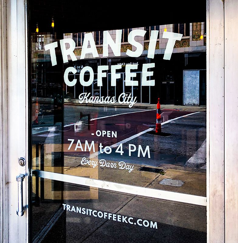 2nd Surface Cut White Vinyl for Transit Coffee in Kansas City, Missouri
