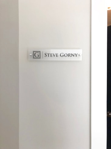 Frosted Acrylic Name Sign for The Gorny Law Firm in Kansas City, Missouri