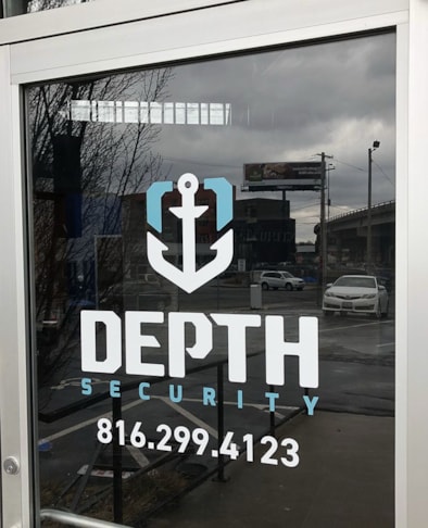 Exterior Cut Vinyl Door Decal for Depth Security in Kansas City, Missouri