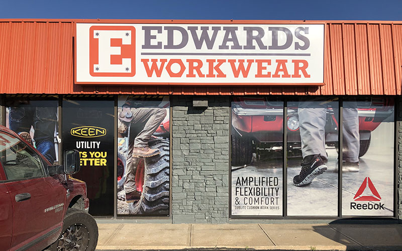 Perforated Window Vinyl for E. Edwards Workwear in Olathe, Kansas