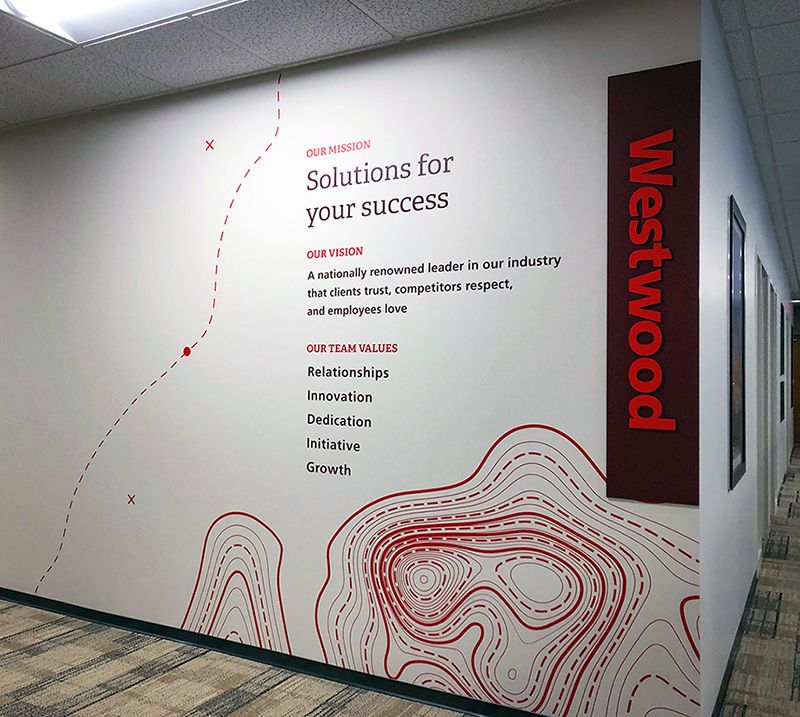 Interior Wall Vinyl with Dimensional Acrylic Sign for Westwood Professional Services in Overland Park, Kansas