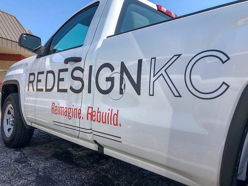 Vehicle Pickup Truck Vinyl Lettering for ReDesign KC in Kansas City, Missouri