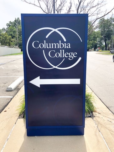 Exterior Illuminated Wayfinding Cabinet for Columbia College in Kansas City, Missouri