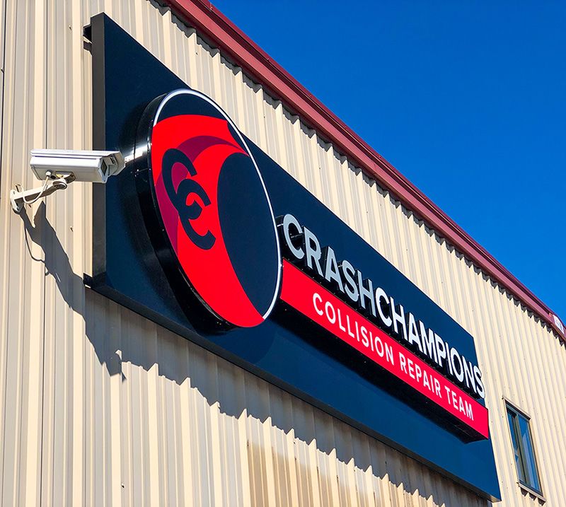 Exterior Illuminated Channel Letter Sign on Metal Pan for Crash Champions in Pleasant Valley, Missouri