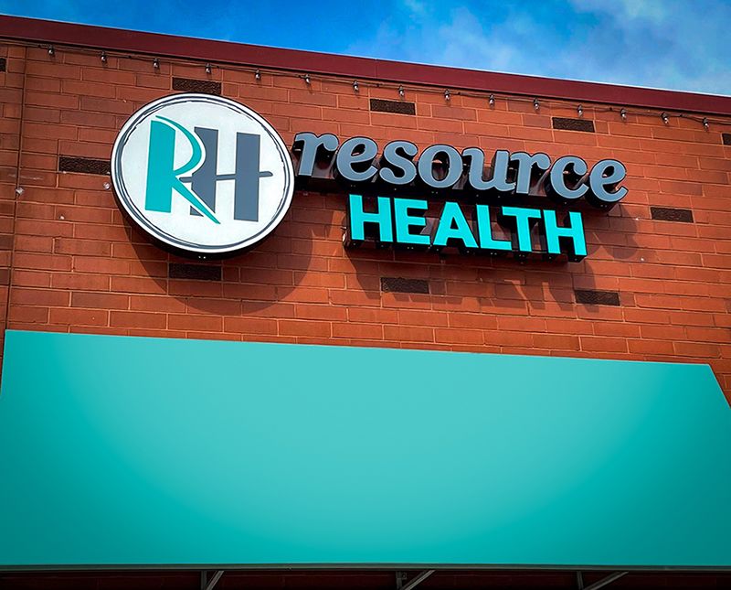 Exterior Illuminated Channel Letters on Raceway for Resource Health in Kansas City, Missouri
