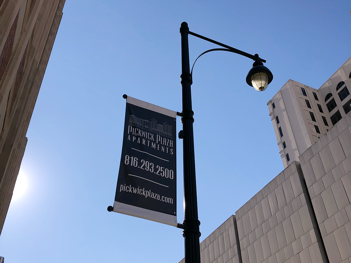 Exterior Pole Banners for Pickwick Plaza in Kansas City, Missouri