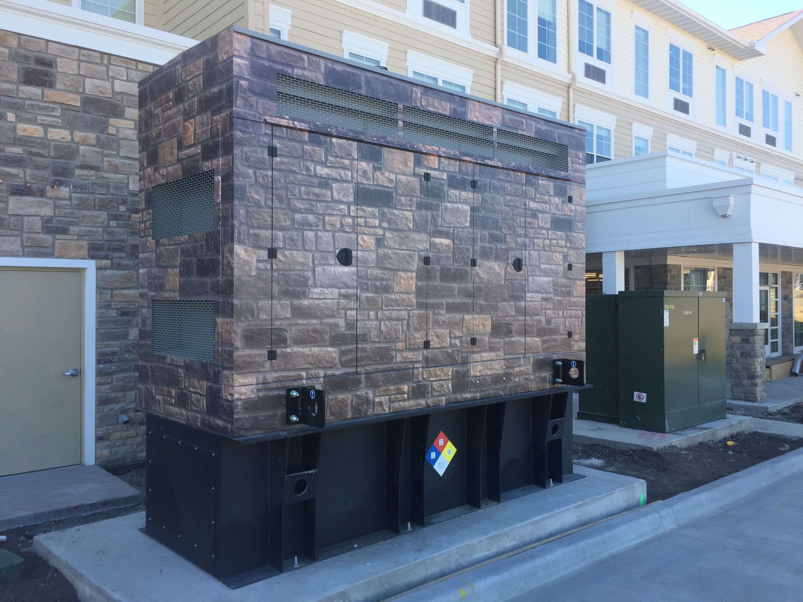 Custom Vinyl Generator Wrap Matches Stone Facade