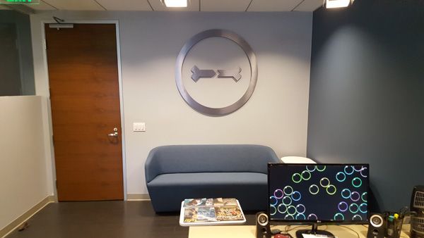 chicken bone el segundo 3d dimensional custom face brushed metal stand offs reception sign.jpg