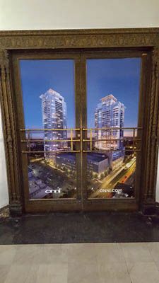 Onni digital print exterior decal installation door dtla building vinyL