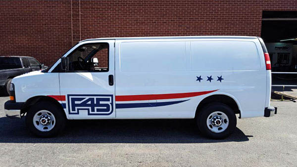 f45 vehicle graphics stripes window perf 3m decals truck van cargo work brand installation side