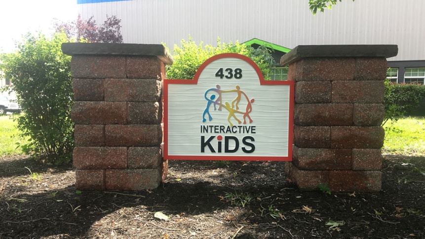 Sandblasted monument signage custom made for Interactive Kids.