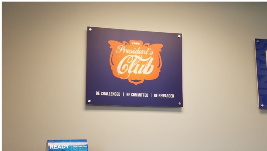 Office signage made from artwork provided by the client, and printed on PVC for Cintas.