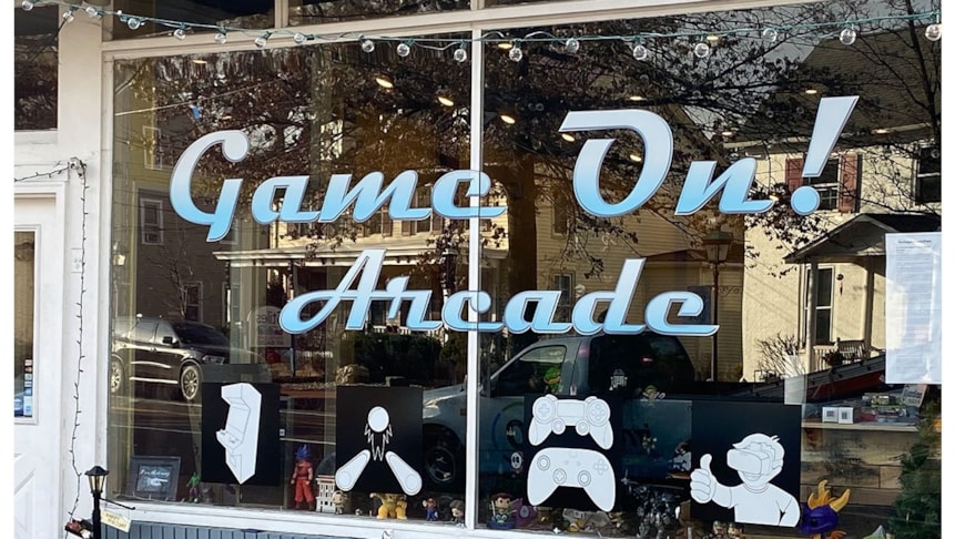 Custom designed window graphics for Game On! Arcade