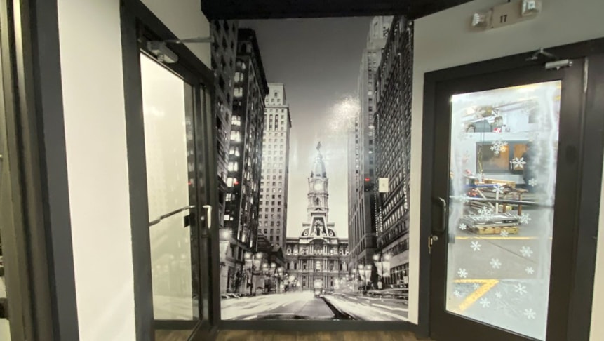 Wall graphic made of three panels for DeVal Lifecycle Supports office