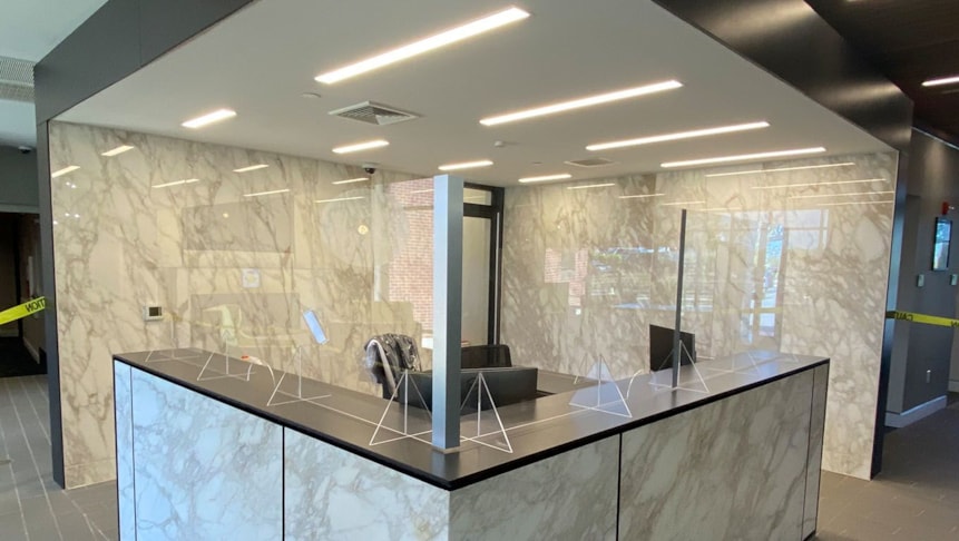 Protective barrier for Live 11 Cooper during the COVID-19 pandemic.