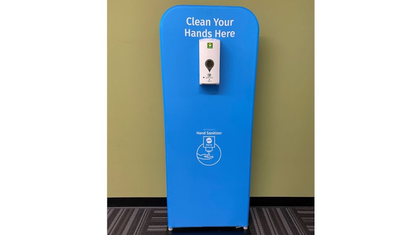 Custom made hand sanitizing station for The Stars Group Interactive.