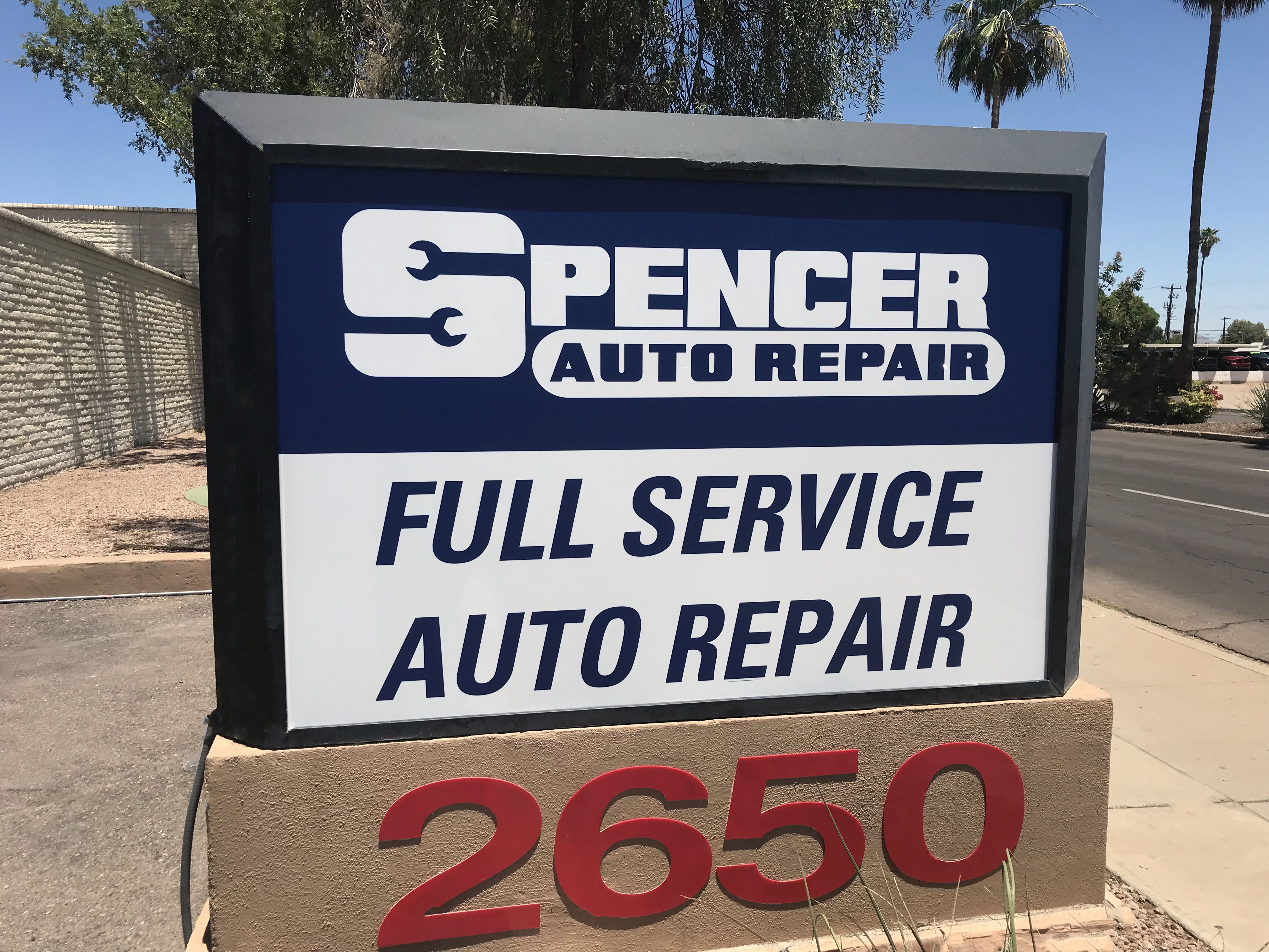 Architectural monument signage Spencer Auto