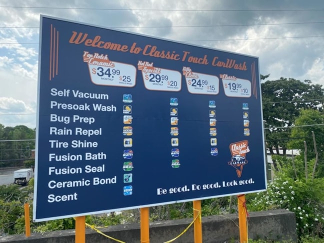 Classic Touch Carwash Menu Sign