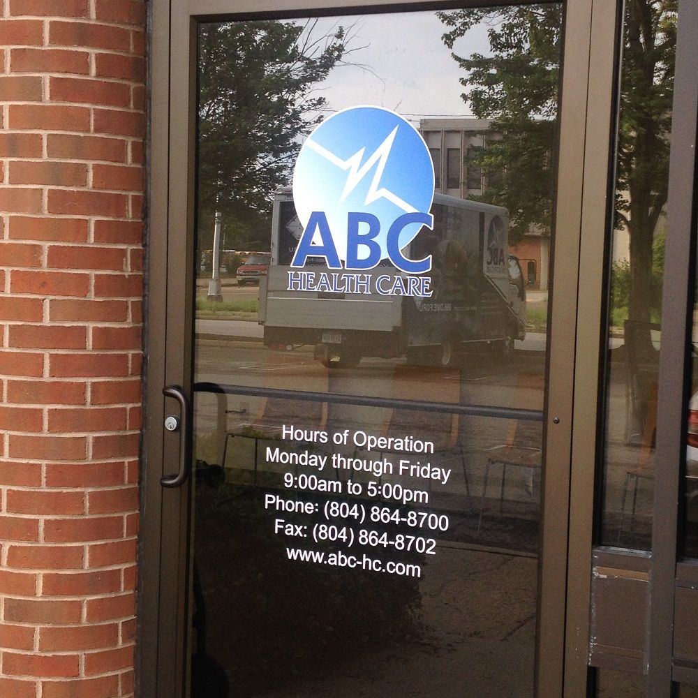 Custom Window Graphic-ABC Health Care-Charlottesville Va