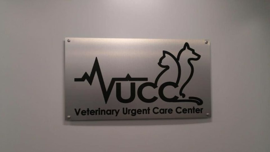 Brushed aluminum Sign with vinyl lettering and Standoffs
