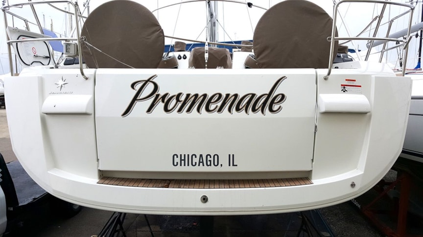 Name in metallic and black with gray drop shadow 