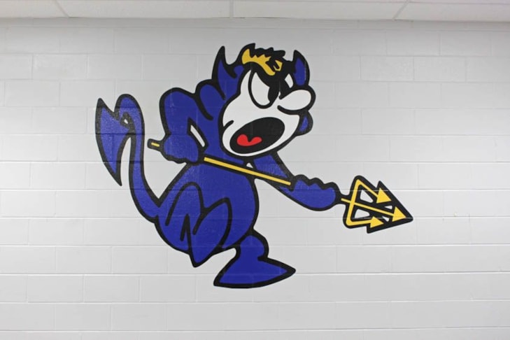 Decal on Warren High School wall. Looks like paint!