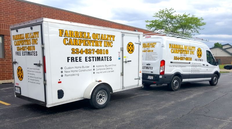 Truck and trailer with graphics and lettering