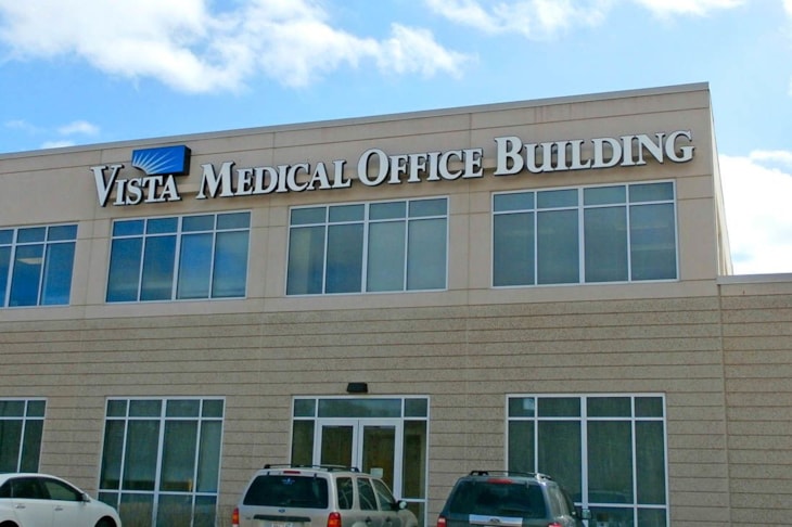 Channel letter sign on medical office building